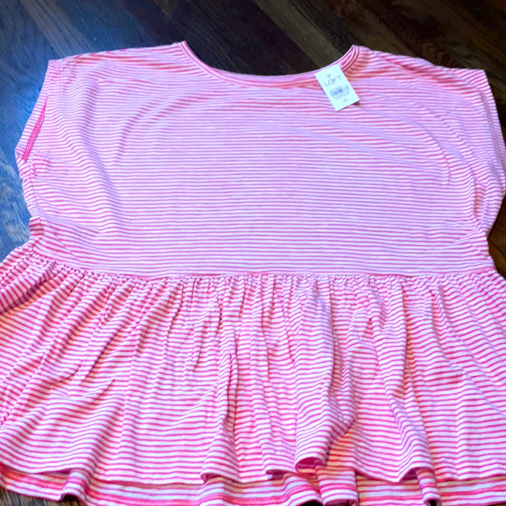 Loft Pink and While Stripe Peplum Tee Size XS